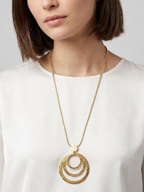 Gold-Tone Layered Hoop Pendant Necklace - Women Jewelry